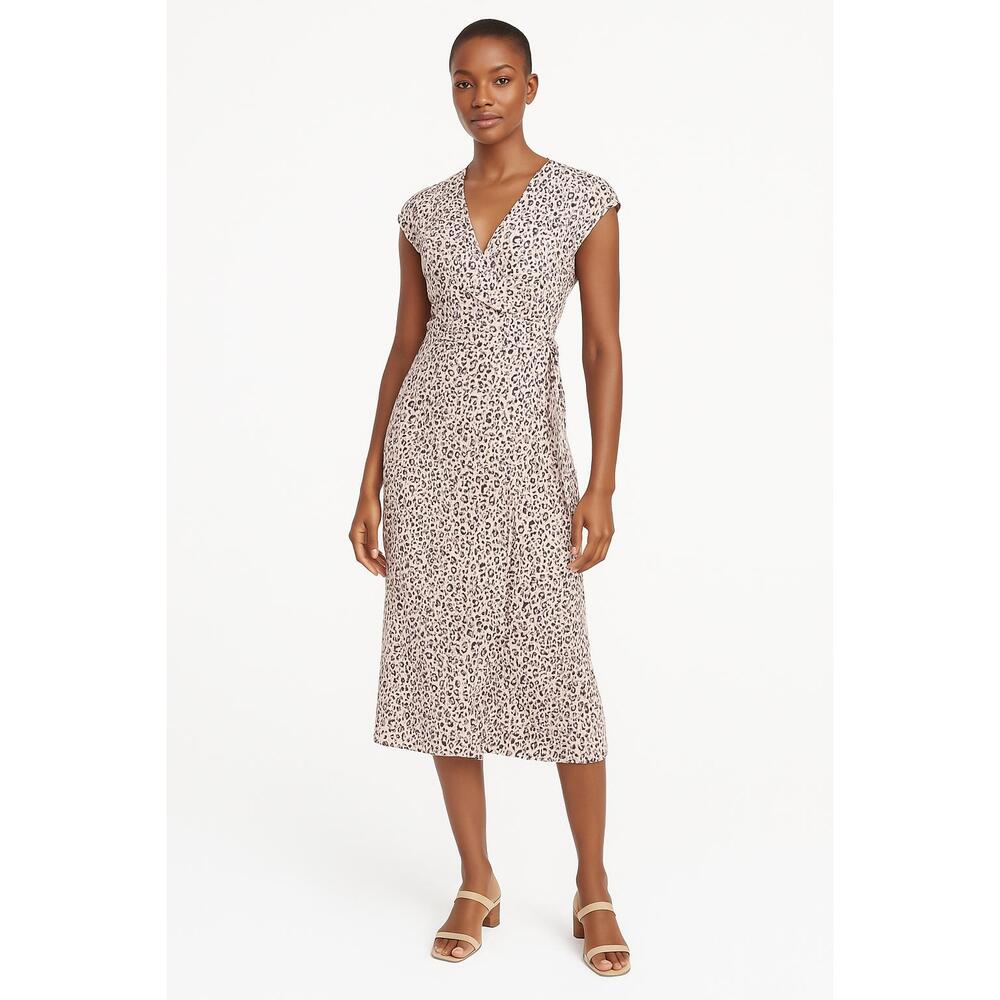 J.Crew Dress Womens Small Pink Leopard Midi Wrap VNeck ShortSleeve Animal